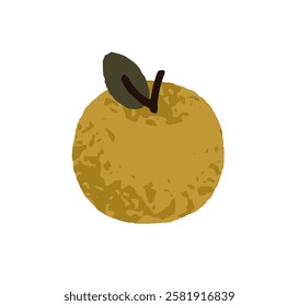 Fresh green apple. Garden fruit with stem and leaf. Ripe natural vitamin food, healthy diet. Organic nutrition, summer snack. Colored flat graphic vector illustration isolated on white background