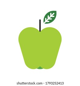 Frische grüne Apfelsymbol. Apfel mit Blatt-Illustration. Obstvektor auf ebene Art