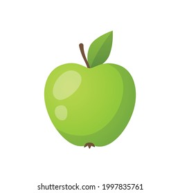 Fresh green apple with leaf on white background cartoon vector illustration