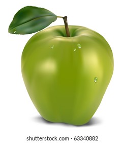 fresh green apple with green leaf vector