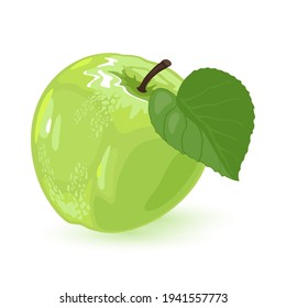 Fresh green apple and segment of it. Pomaceous fruit using for cooking jellies, jams, juice, candies, pies, cider, cakes. Cartoon vector icon isolated on white background. Healthy, vegetarian snack.