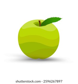 A fresh green apple with single leaf on isolated background, realistic gradient mesh design, isolated on white, vector, illustration
