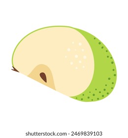 Fresh green apple slice icon. Healthy vegetarian snack, cut apple for design, infographic. Sliced on pieces apple. Hand drawn trendy flat style isolated Vector illustration