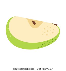 Fresh green apple slice icon. Healthy vegetarian snack, cut apple for design, infographic. Sliced on pieces apple. Hand drawn trendy flat style isolated Vector illustration