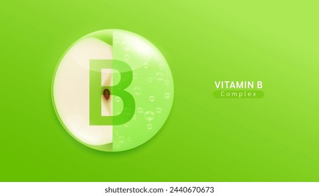 Fresh green apple slice and serum gel solution. High vitamin K essential to the health. Natural alternative dietary supplements. Fruits citrus rich in vitamins minerals. Vector illustration.