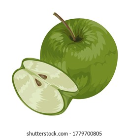 Fresh Green Apple Vector Drawing Graphic Design Illustration 