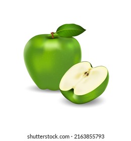 Fresh green apples are appetizing and cut in half to show their freshness.vector for illustration design