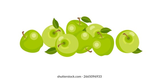 Fresh Green apples heap. Vector cartoon flat illustration. Fruits icon. 
