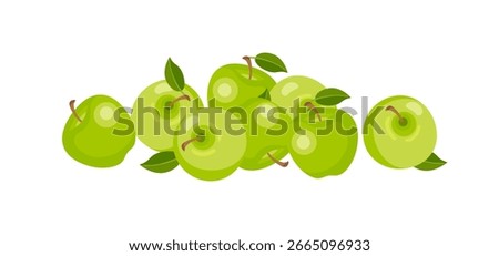 Fresh Green apples heap. Vector cartoon flat illustration. Fruits icon. 
