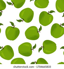 Fresh green apples seamless vector patter. Summer bright fruit background.