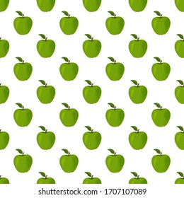 Fresh green apples seamless vector patter. Summer bright fruit background.