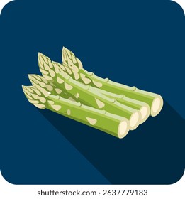Fresh Green Asparagus Stalks Icon with Long Shadow , Healthy Vegetable Flat Design.