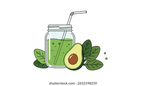 Fresh green avocado spinach smoothie for healthy living
