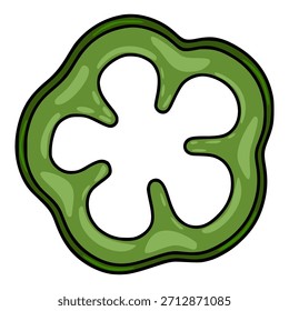 Fresh green bell pepper slice vector illustration with smooth shading and bold outlines, isolated on white background.