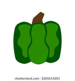 A fresh green bell pepper with a smooth, shiny surface and vibrant color, showcasing its natural texture
