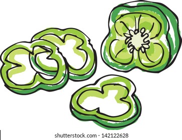 Fresh green bell peppers sliced vector illustration