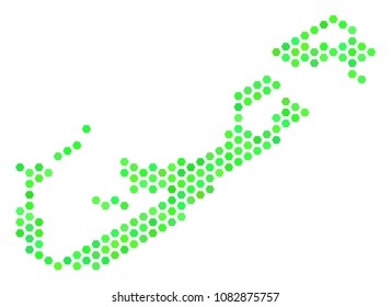 Fresh green Bermuda Island map. Vector hex-tile territory plan in fresh green color tints. Abstract Bermuda Island map collage is made with hex tile spots.