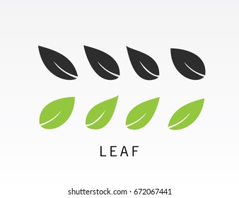 Fresh green and black leaf icon set vector illustration on light gray background.