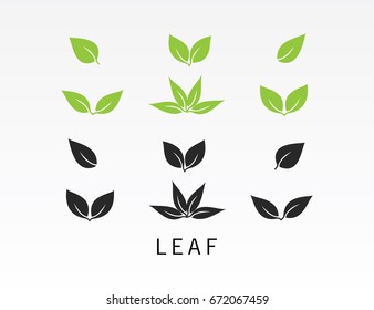 Fresh green and black leaf icon set vector illustration on light gray background.