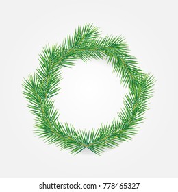 Fresh green blank Christmas wreath on white background