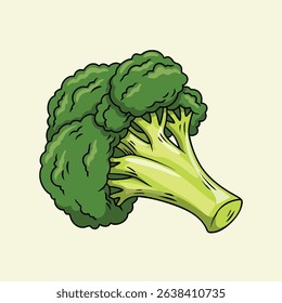 Fresh Green Broccoli Cartoon Illustration