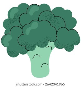  Fresh green broccoli in flat style. Vector food illustration for healthy eating themes, vegetarian meals, nutrition design and vegan lifestyle.