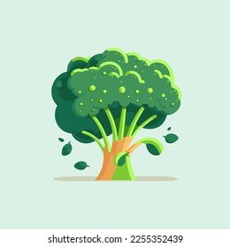 fresh green broccoli vegetable icon isolated flat color style vector illustration