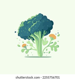 fresh green broccoli vegetable icon isolated flat color style vector illustration