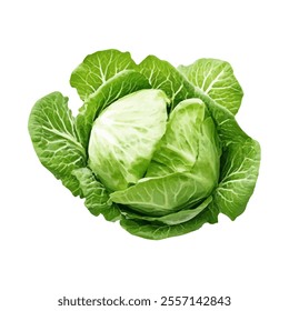 A fresh green cabbage with layered leaves, showcasing its natural texture and color.