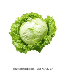 A fresh green cabbage surrounded by leafy greens, depicting healthy food choices.