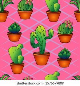 Fresh Green Cactus Pattern Tamplate Backgroung