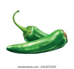 Fresh green chili pepper, ripe and burning icon isolated