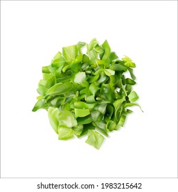 Fresh green chopped basil leaves isolated on white background. Spicy aromatic sliced raw basilic realistic vector illustration, ocimum herbs top view