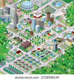 Fresh green cityscape. Three-dimensional view of the townscape.