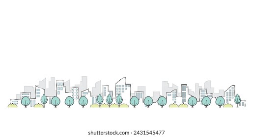 Paisaje urbano verde fresco. Ilustración vectorial de pintura de puntos.
