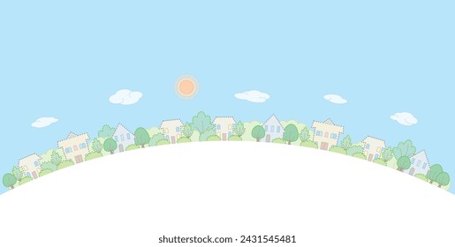 Fresh green cityscape. Vector illustration of dot painting.