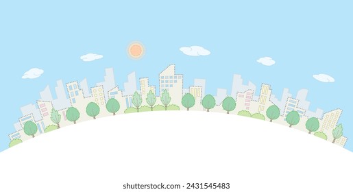 Fresh green cityscape. Vector illustration of dot painting.