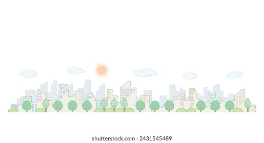 Fresh green cityscape. Vector illustration of dot painting.