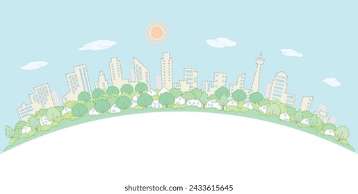 Frisch grünes Stadtbild. Vektor-Illustration der Punktmalerei.