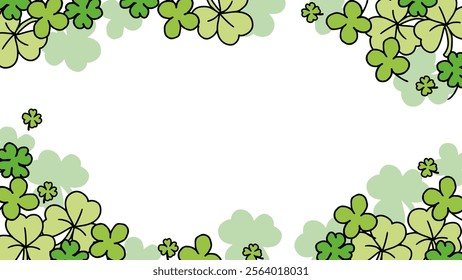 Fresh Green Clover and Shamrock Border Design Art. This abstract design is perfect for greeting cards, invitations, digital projects, and event decorations also captures the spirit of St. Patrick Day