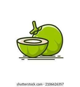 Fresh Green coconut with half piece of coconut vector icon