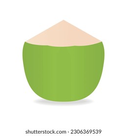 Fresh Green Coconut. Vector Illustration Isolated on White Background. 