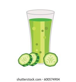  fresh green cucumber juice on white background vector illustration