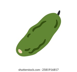 Fresh green cucumber. Natural farm food. Healthy organic vegetable for salad. Raw ripe nutrition, eating. Kitchen ingredient. Flat graphic vector illustration isolated on white background