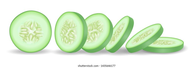 Fresh green cucumber slice on white background, ingredients for cooking, Healthy food design. Vector illustration.