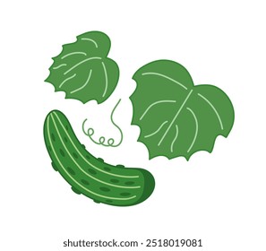 Frische grüne Gurke. Vektorsymbol. Logo. Gurke mit Blättern.