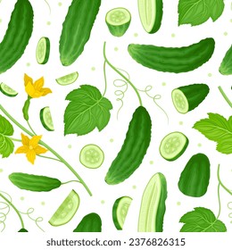 Fresh Green Cucumber Vegetable Seamless Pattern Design Vector Template