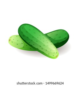 Fresh green cucumbers icon isolated on white background, farm organic healthy food, vegetable, vector illustration