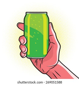 Fresh Green Drink Can in Hot Red Hand