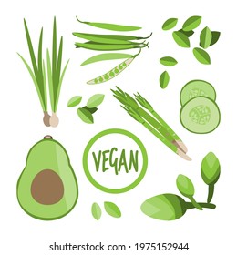 Fresh green eco vegetables set on a white background.